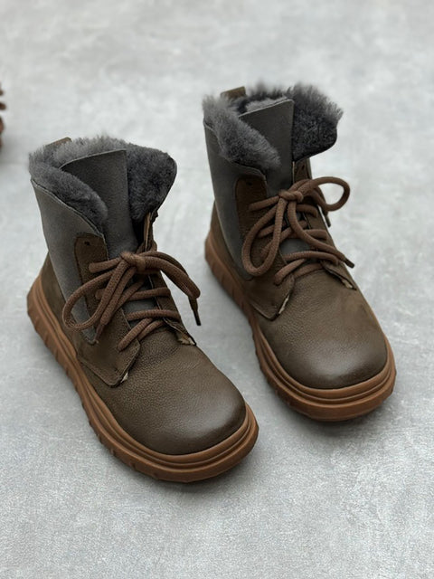 Women Winter Vintage Fleece-lined Leather Boots