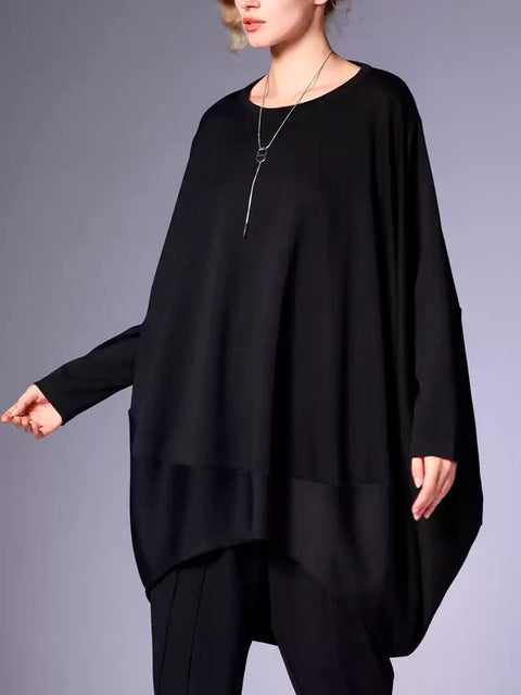 Plus Size Women Winter Casual Solid Long Sleeve O-Neck Dress