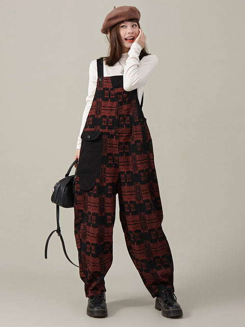 Women Retro Plaid Loose Jumpsuits