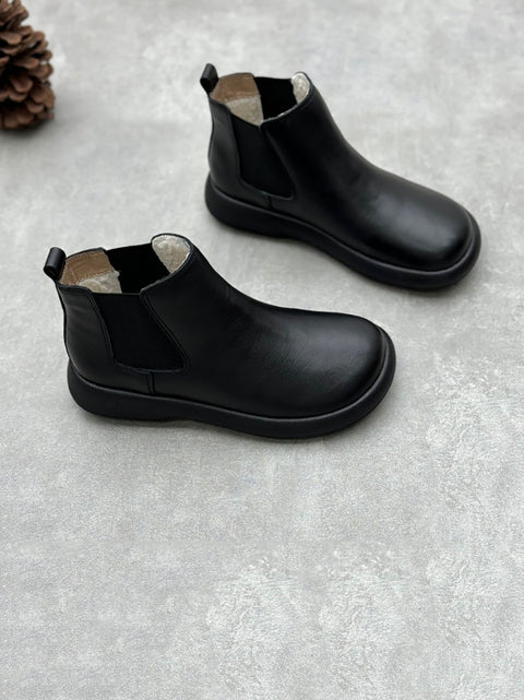 Women Winter Leather Fleece-lined Flat Ankle Boots