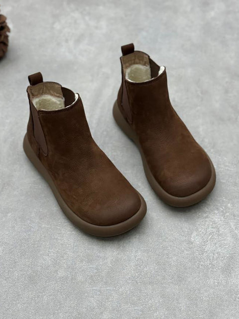 Women Winter Leather Fleece-lined Flat Ankle Boots