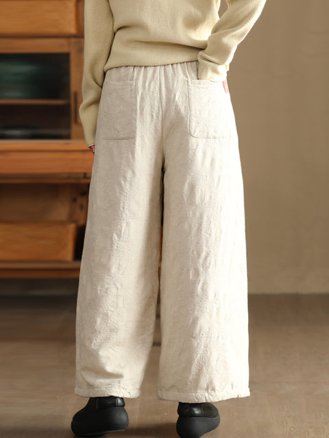 Women Winter Flower Jacquard Wide-leg Padded Pants