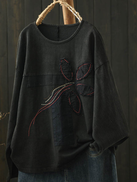 Women Autumn Patch O-Neck Sweatshirt