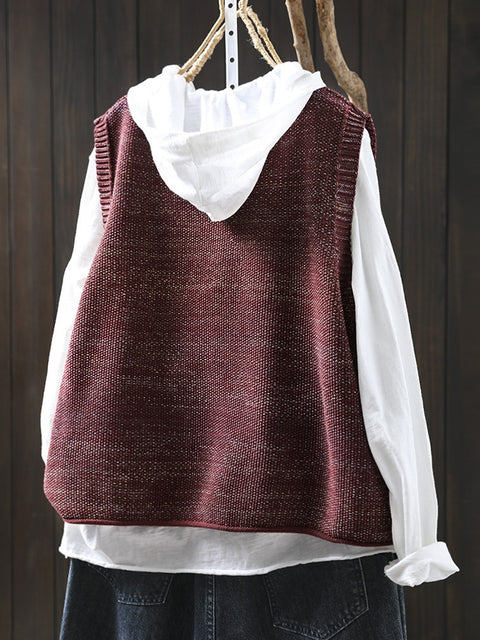 Women Spring Pure Color Knit O-Neck Vest