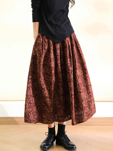 Women Spring Flower 100%Cotton A-Shape Skirt