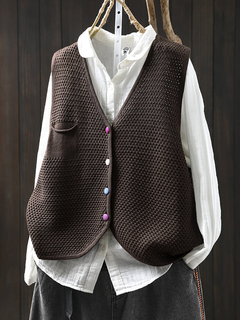 Women Spring Casual V-Neck Button Knit Vest