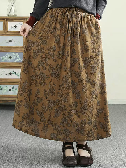 Women Spring Vintage Flower 100%Cotton Skirt