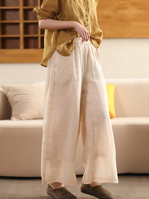 Women Spring Double-layer Ramie Wide-leg Pants