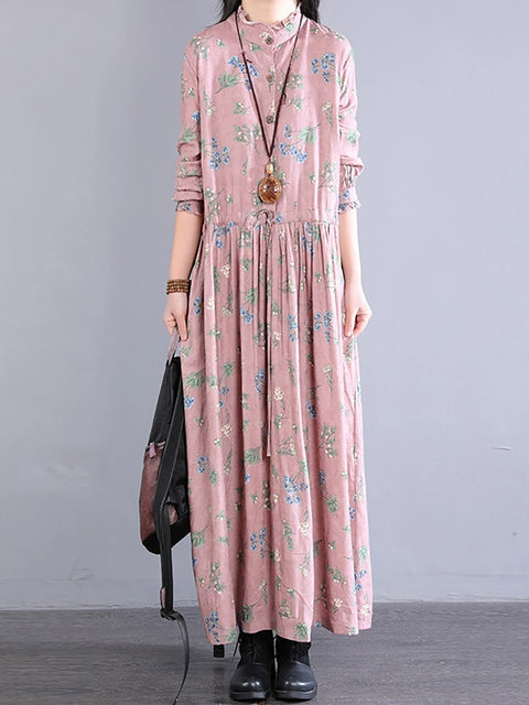 Women Spring Artsy Flower Lace Collar Maxi Dress