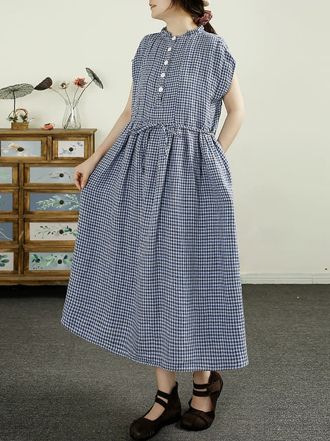 Women Vintage Summer Artsy Lattice Strap Waist Dress