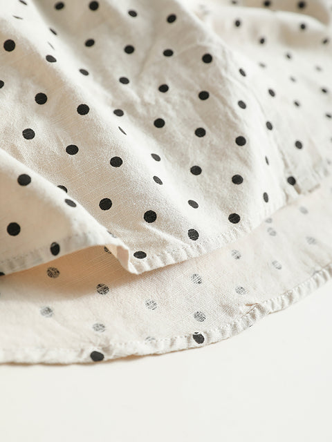 Women Spring Dot 100%Cotton Turn-down Collar Shirt