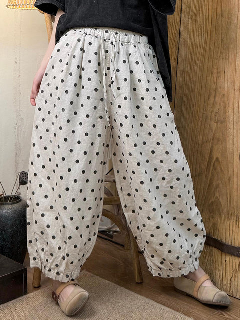 Women Vintage Spring Dot Loose Linen Bloomers