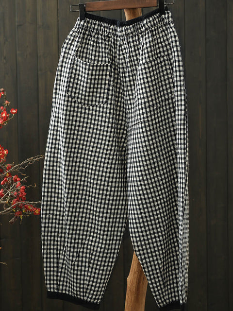 Women Spring Lattice Loose Linen Harem Pants