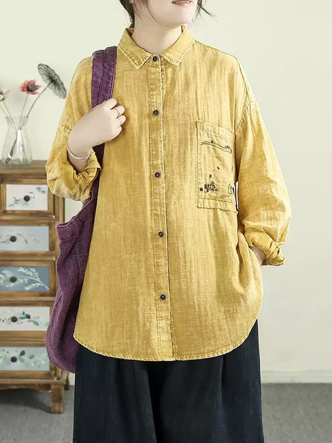 Women Summer Vintage Embroidery 100%Cotton Shirt