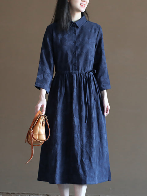 Women Spring Vintage Jacquard Cotton Linen Dress