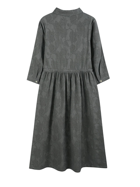 Women Spring Vintage Jacquard Cotton Linen Dress