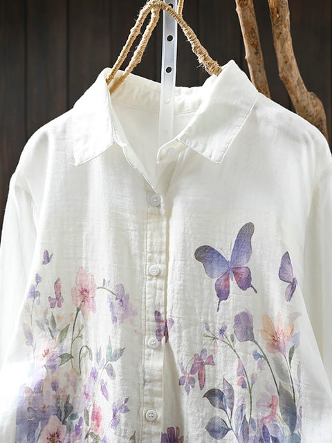 Women Spring Artsy Print 100%Cotton Shirt