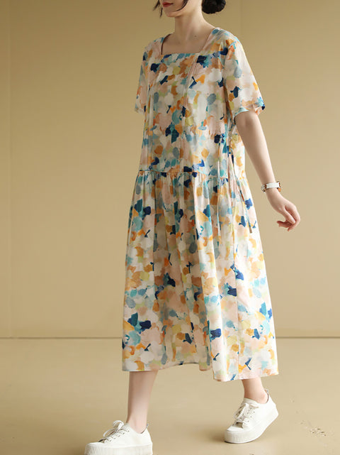 Women Summer Casual Print Cotton Loose Dress