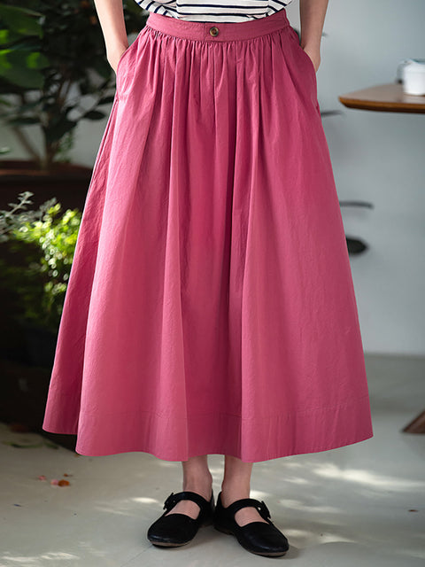 Women Summer Pure Color Loose 100%Cotton Skirt