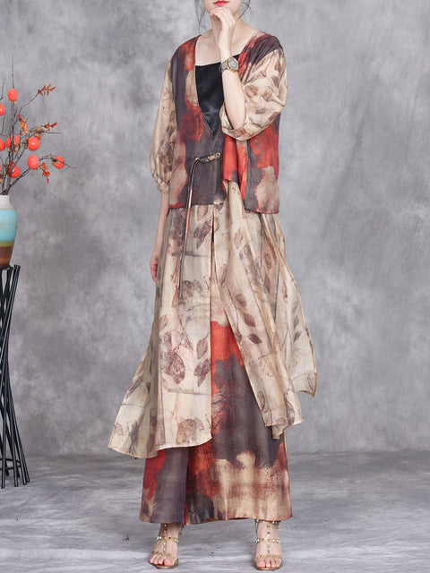 Women Summer Vintage Flower Loose Suits