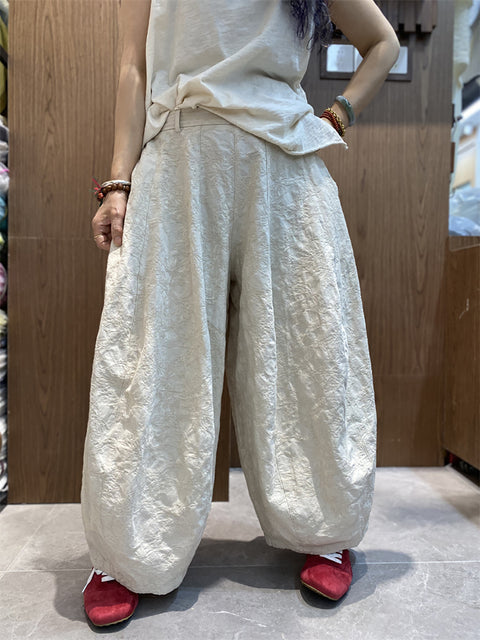 Women Spring Vintage Pure Color Cotton Harem Pants