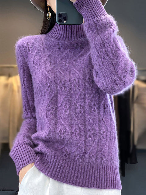 Women Autumn Half Turtleneck Wool Twist Knit Sweater