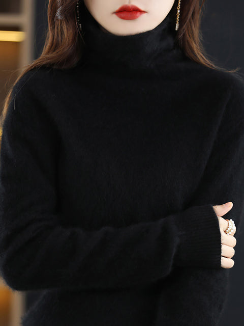 Women Casual Winter Solid Turtleneck Sweater