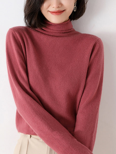 Women Autumn Turtleneck 100%Wool Soft Solid Bottom Sweater