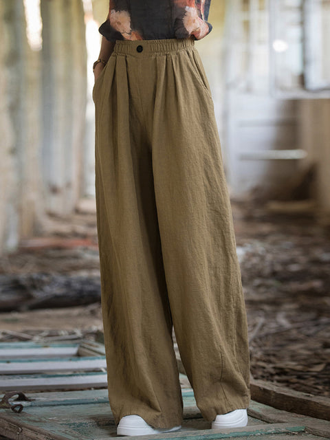 Women Winter Solid Fleece-lined Wide-leg Pants