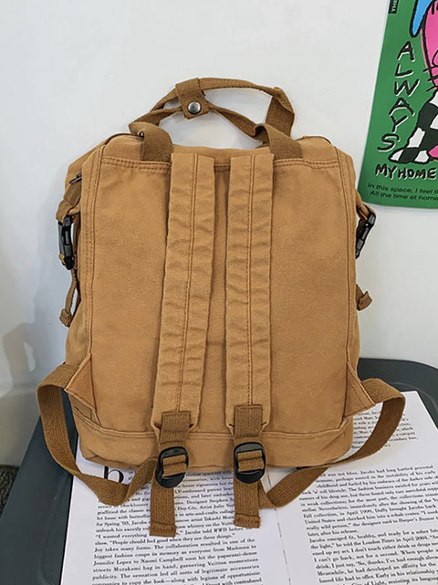 Women Casual Solid Square Canvas Backpack