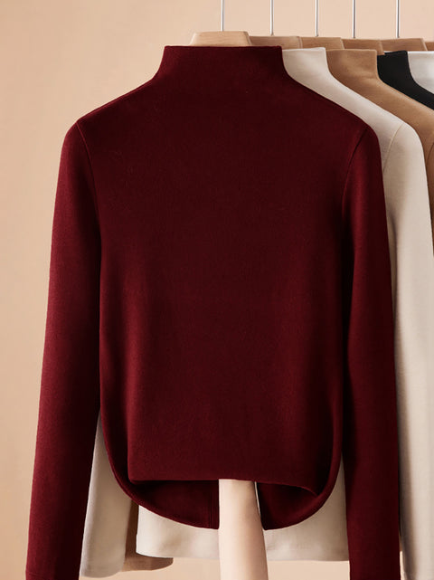 Women Autumn Pure Color Cashmere Half-Turtleneck Blouse