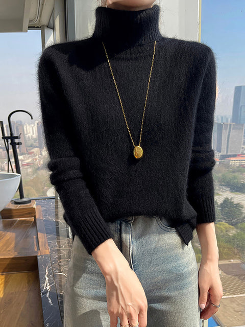 Women Autumn Turtleneck Soft Wool Solid Sweater