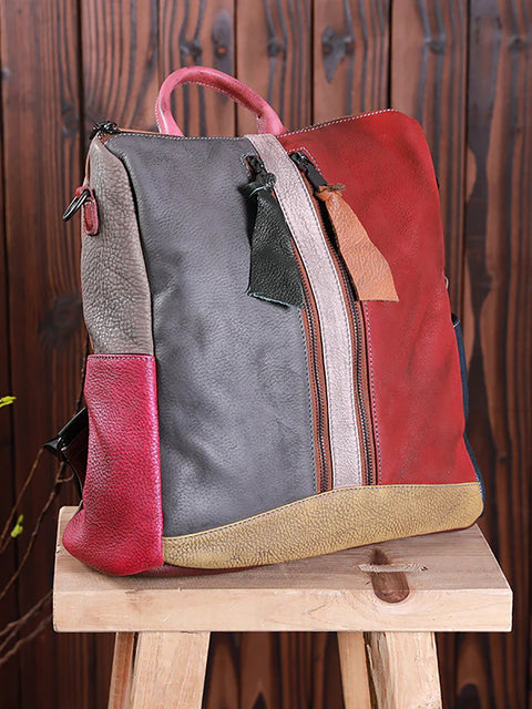 Multicolor Women Leather Zipper Backpack