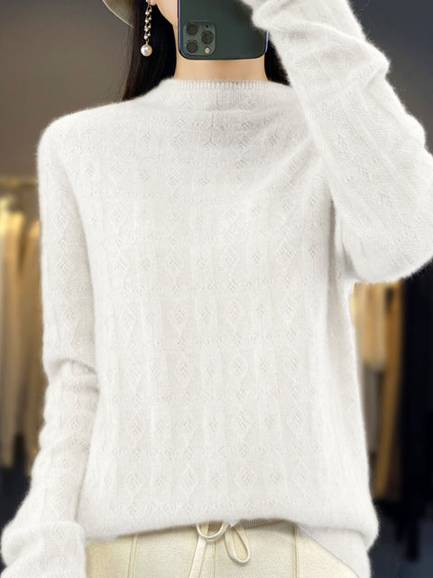 Women Autumn Casual Turtleneck 100%Wool Knit Sweater