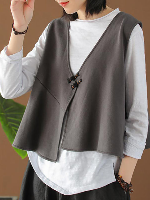 Plus Size Cotton Long Sleeve T-Shirt and Loose Vest