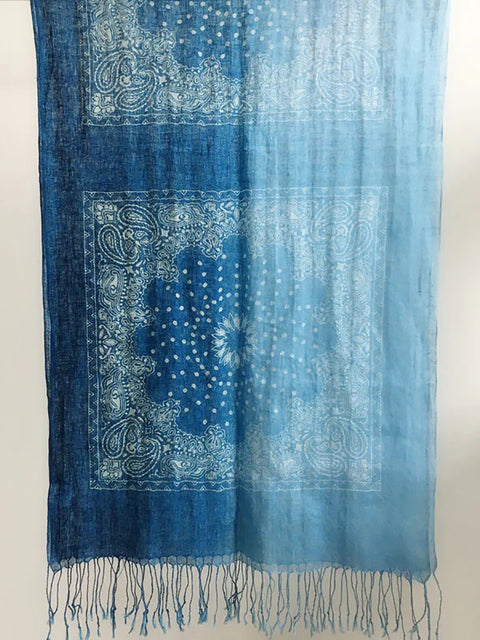 Women Ethnic Tie-dye Geometric Flower Tassel Travel Scarf