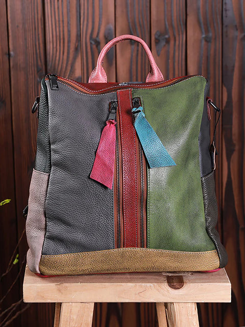 Multicolor Women Leather Zipper Backpack