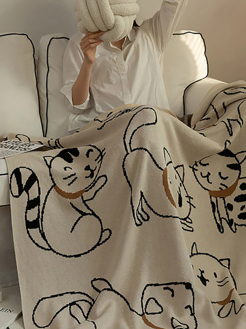 Cat Prints 100% Cotton Children Four Summer Nap Blanket