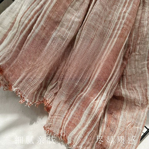 Women Vintage 100%Cotton Stripe Shawl Scarf