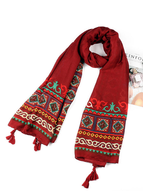 Soft Comfortable Print Twill Tassel Scarf