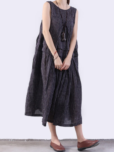 Plus Size Women Folded Splicing Stripe Vest Dress