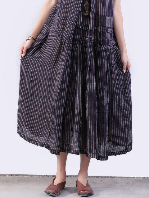 Plus Size Women Folded Splicing Stripe Vest Dress