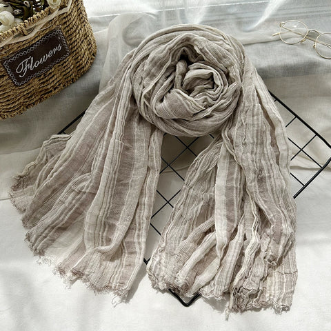 Women Vintage 100%Cotton Stripe Shawl Scarf