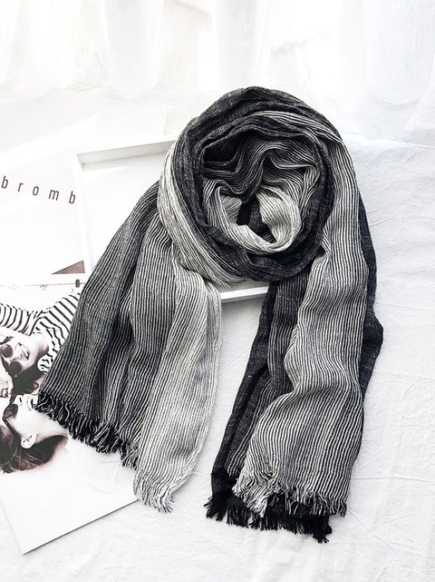 Spring Artsy Stripe Cotton Tassel Soft Scarf