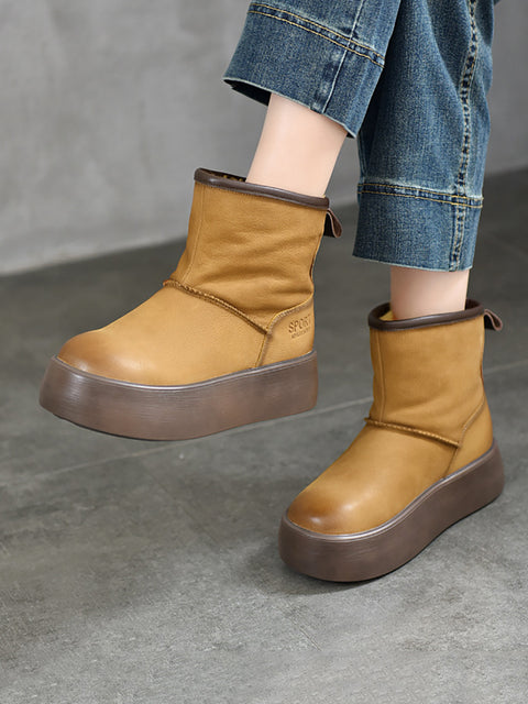 Women Winter Genuine Leather Fleece-lined Platform Boots