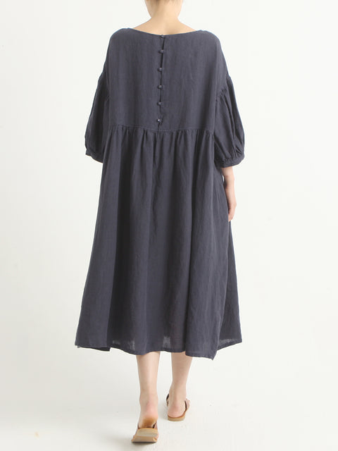 Plus Size Casual Linen Pleated Summer Loose Dress