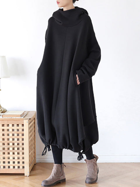 Plus Size Drawstring Irregular Hem Casual Cotton Dress