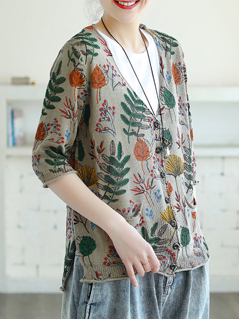 Plus Size Printed Half Sleeve Women Knitted Shirt