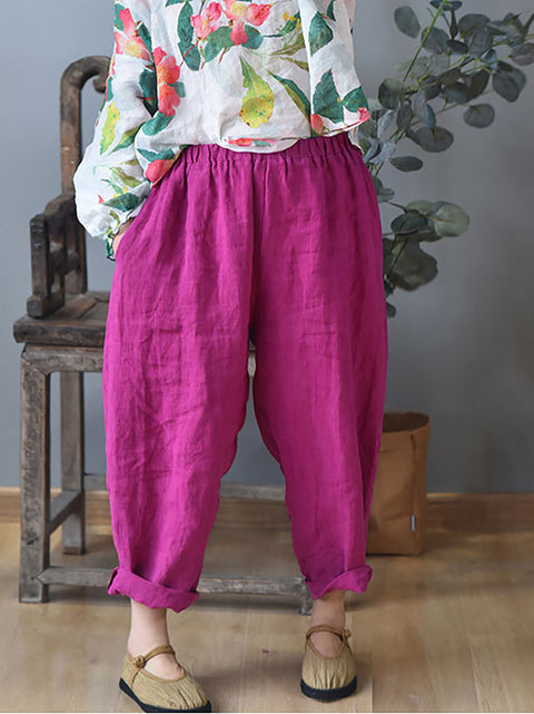 Plus Size Summer Solid 100% Linen Harem Pants