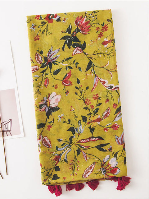 Spring Yellow Floral Print Sunscreen Scarf